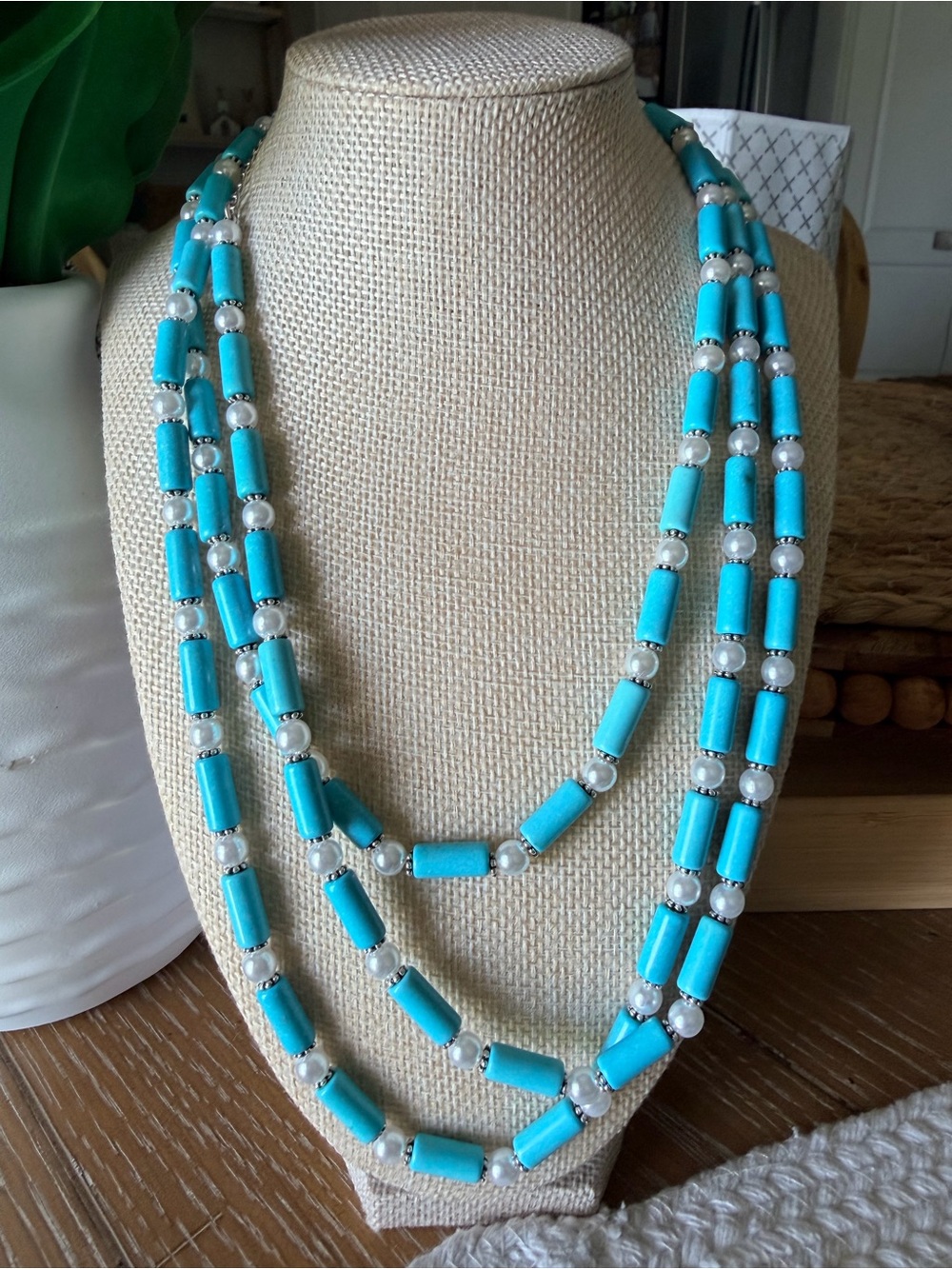 Park Lane Tide necklace - Turquoise Beaded Multi-Strand with silver & pearls